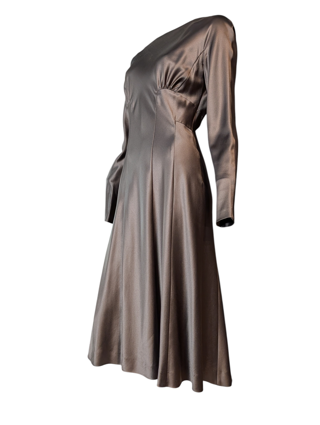 Alberta Ferretti Chocolate Brown Silk Draped Panel Dress