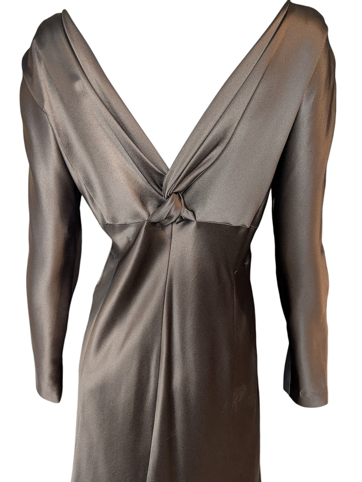 Alberta Ferretti Chocolate Brown Silk Draped Panel Dress