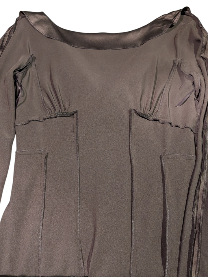 Alberta Ferretti Chocolate Brown Silk Draped Panel Dress