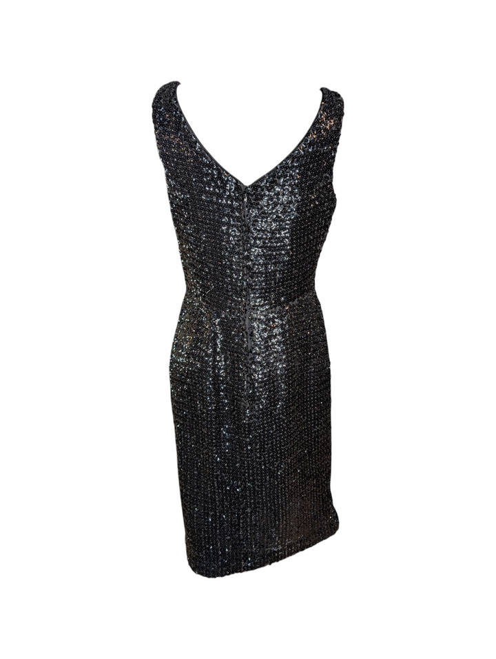 1950s Suzy Perette Black Knit Sequin Cocktail Dress