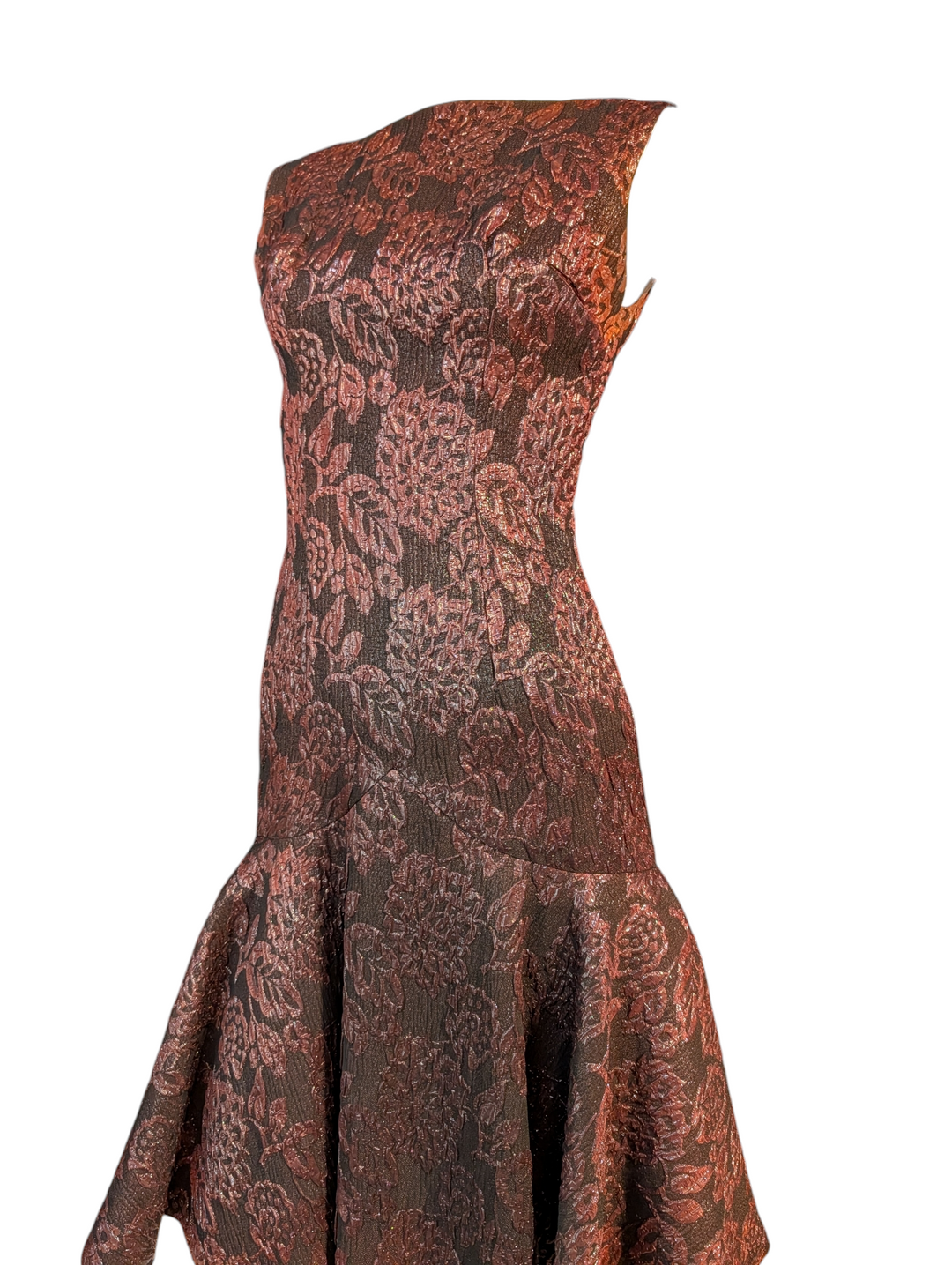 1940s Burgundy Godet Jacquard Cocktail Dress