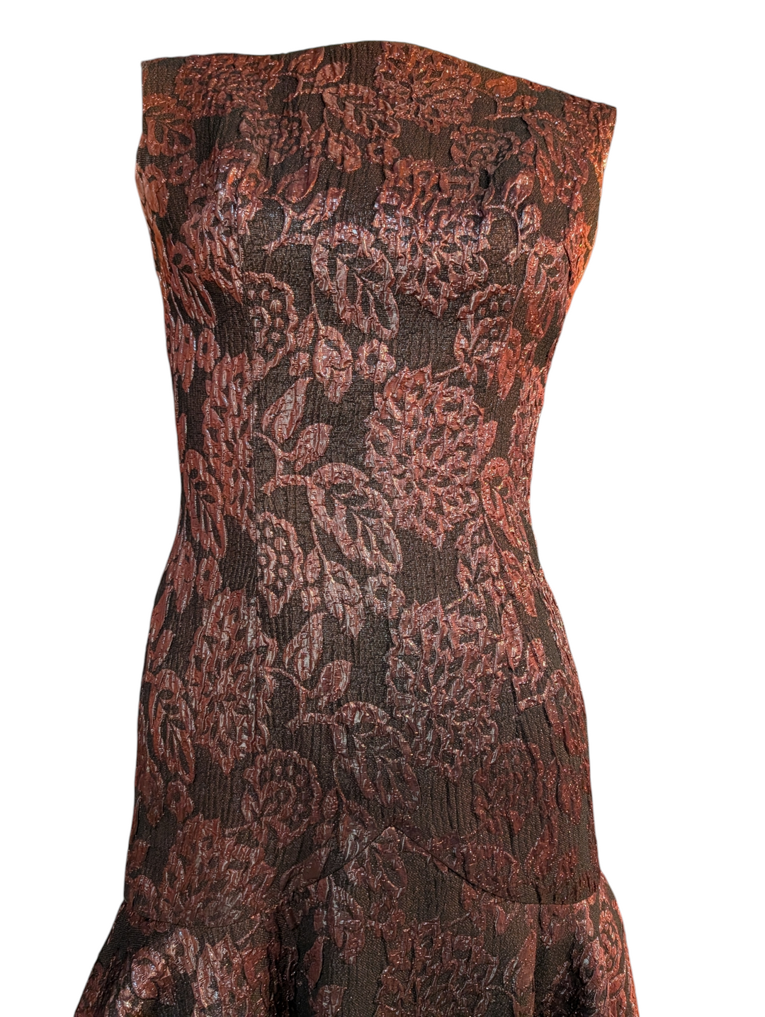 1940s Burgundy Godet Jacquard Cocktail Dress