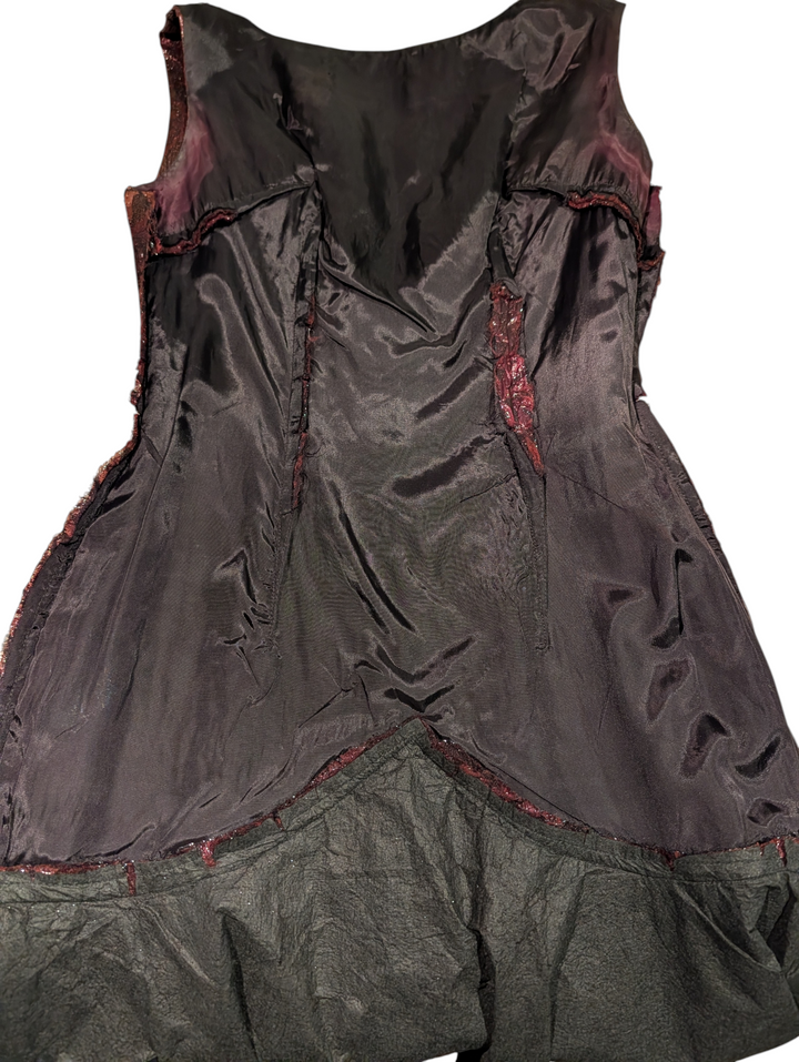 1940s Burgundy Godet Jacquard Cocktail Dress