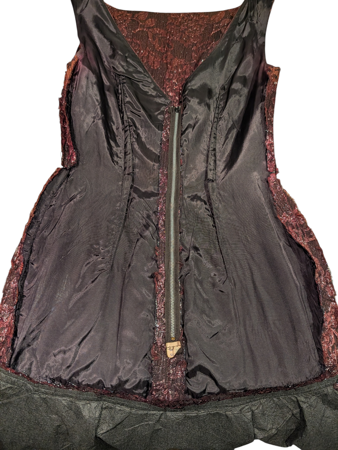 1940s Burgundy Godet Jacquard Cocktail Dress