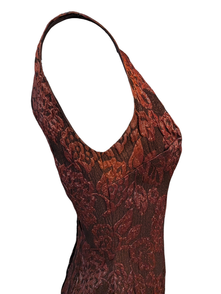 1940s Burgundy Godet Jacquard Cocktail Dress