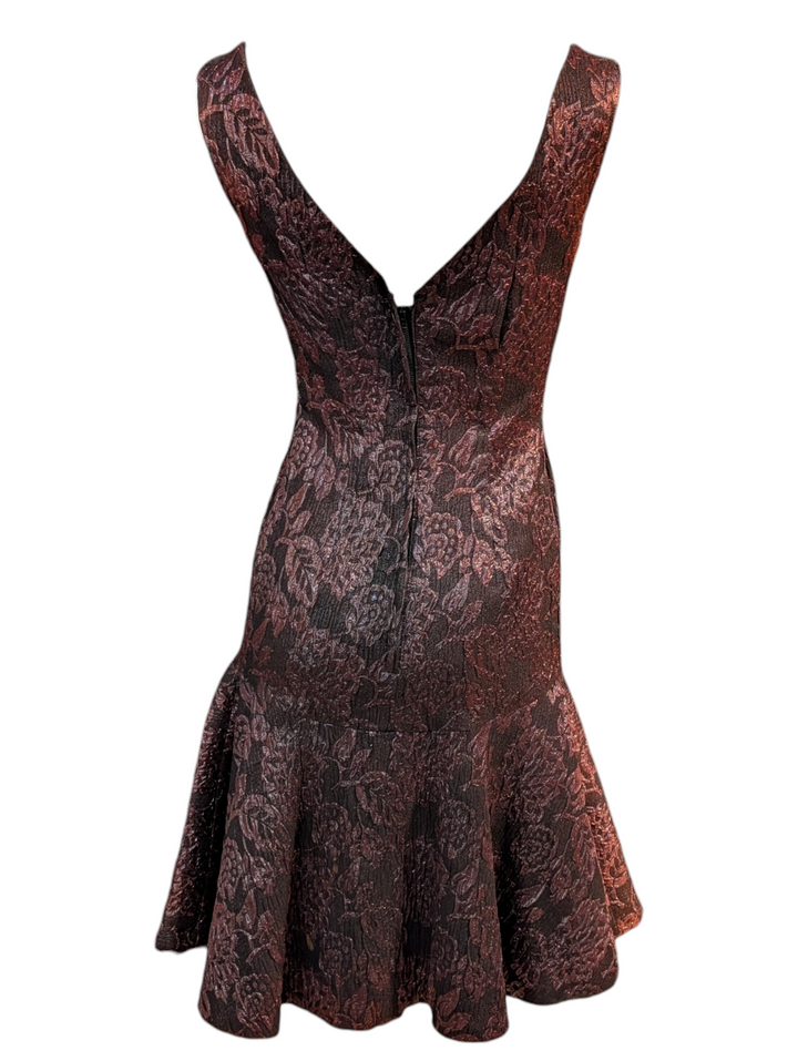 1940s Burgundy Godet Jacquard Cocktail Dress