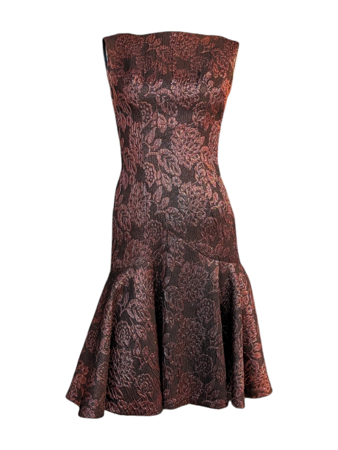 1940s Burgundy Godet Jacquard Cocktail Dress