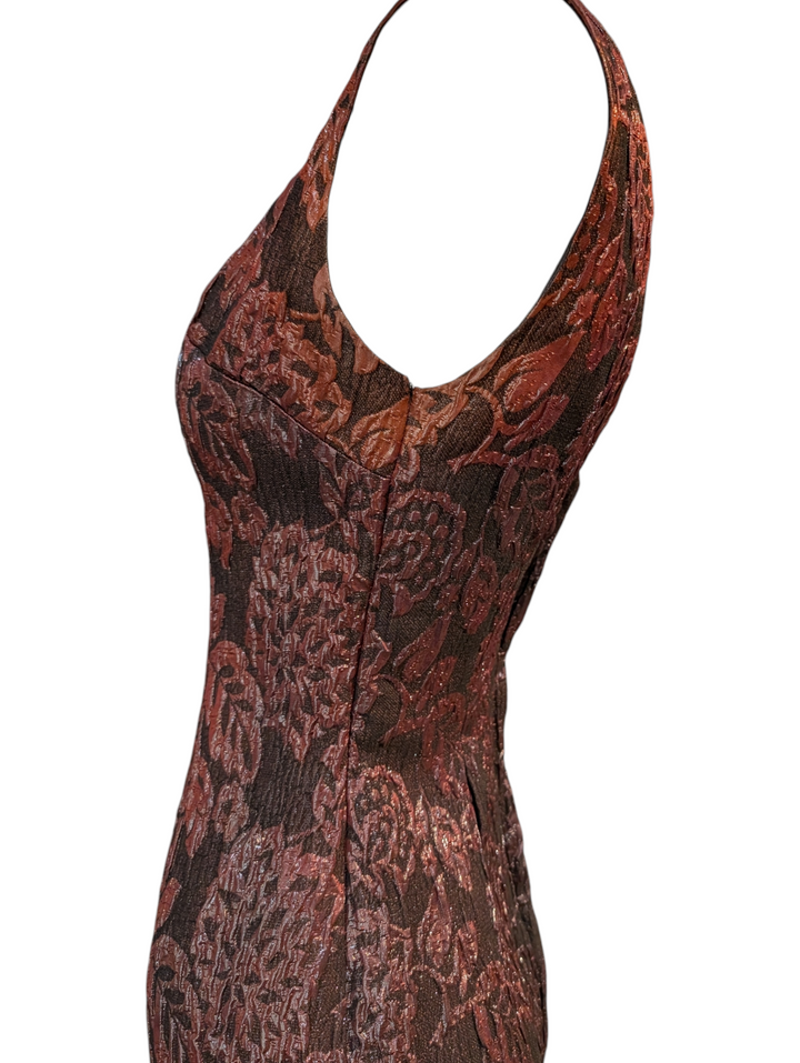 1940s Burgundy Godet Jacquard Cocktail Dress