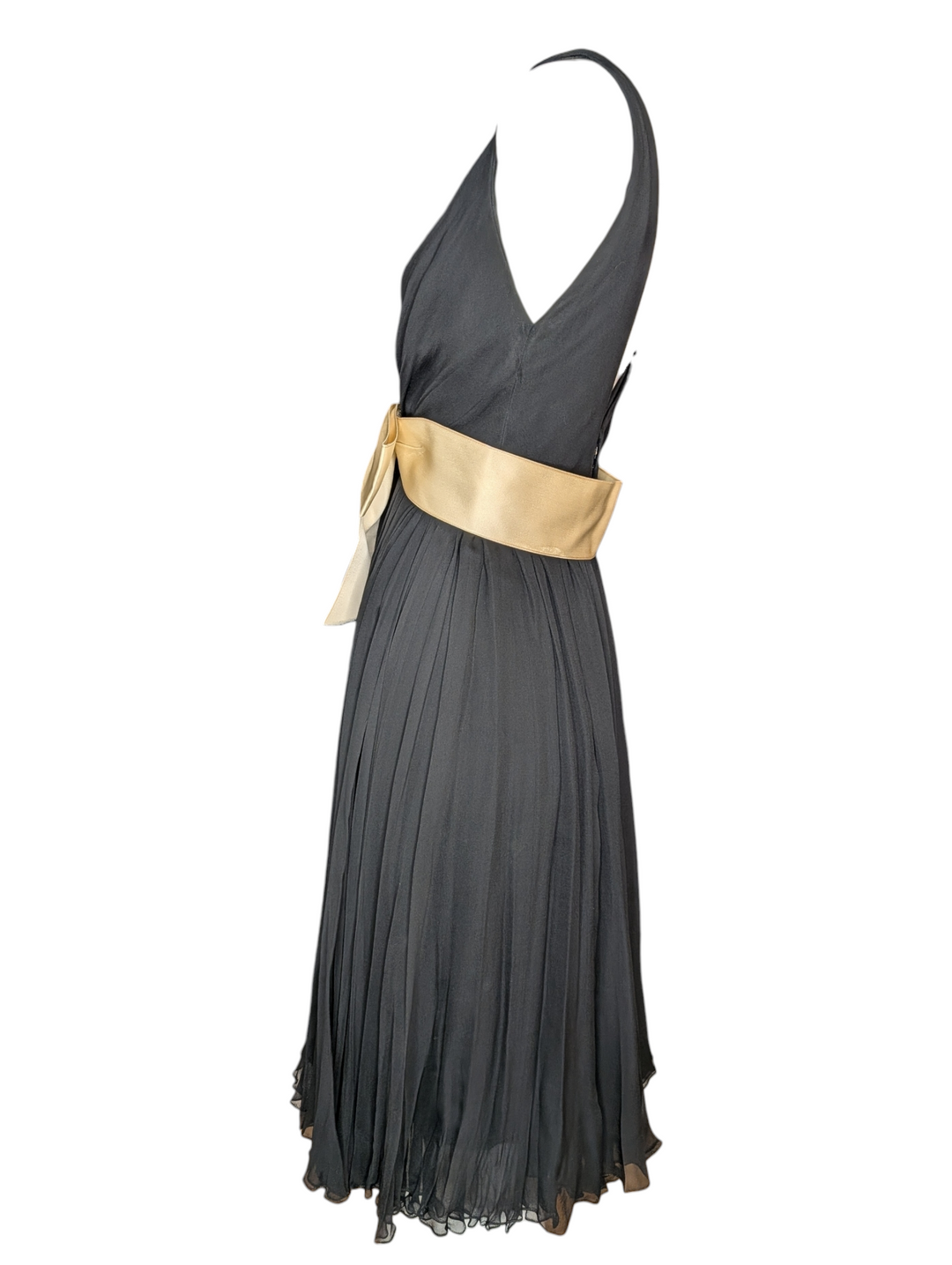 1960s Sarmi Black Chiffon Babydoll Dress with Ivory Satin Bow