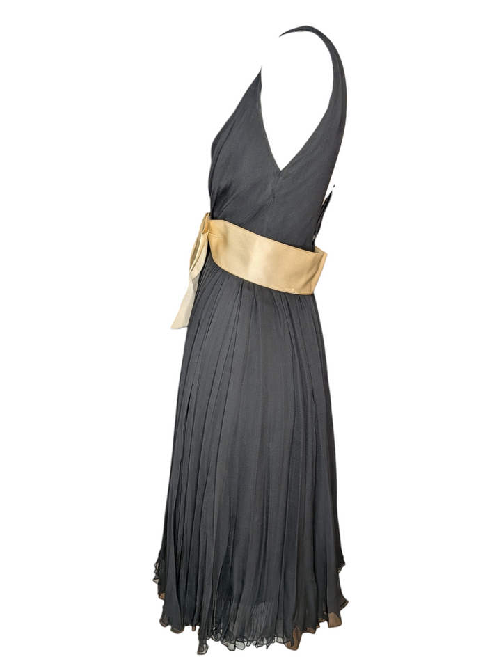 1960s Sarmi Black Chiffon Babydoll Dress with Ivory Satin Bow