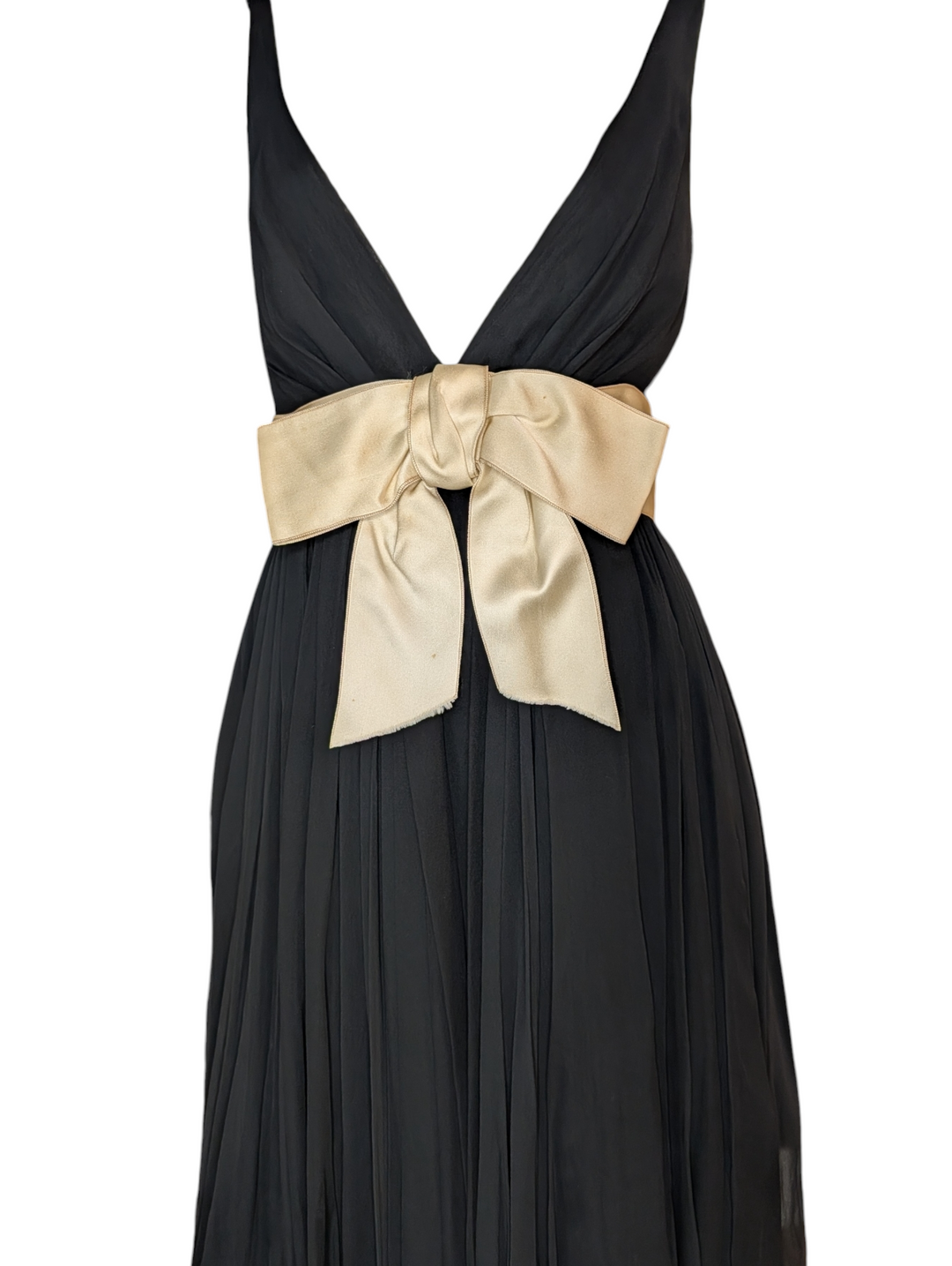 1960s Sarmi Black Chiffon Babydoll Dress with Ivory Satin Bow