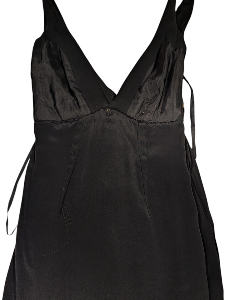 1960s Sarmi Black Chiffon Babydoll Dress with Ivory Satin Bow