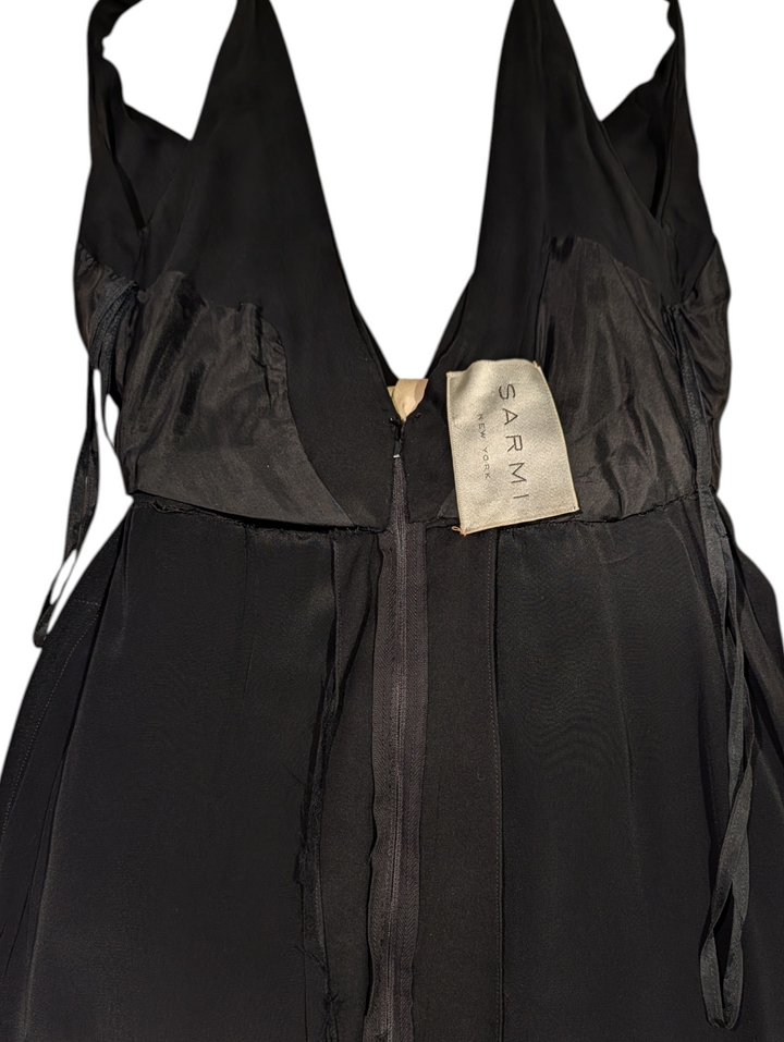 1960s Sarmi Black Chiffon Babydoll Dress with Ivory Satin Bow