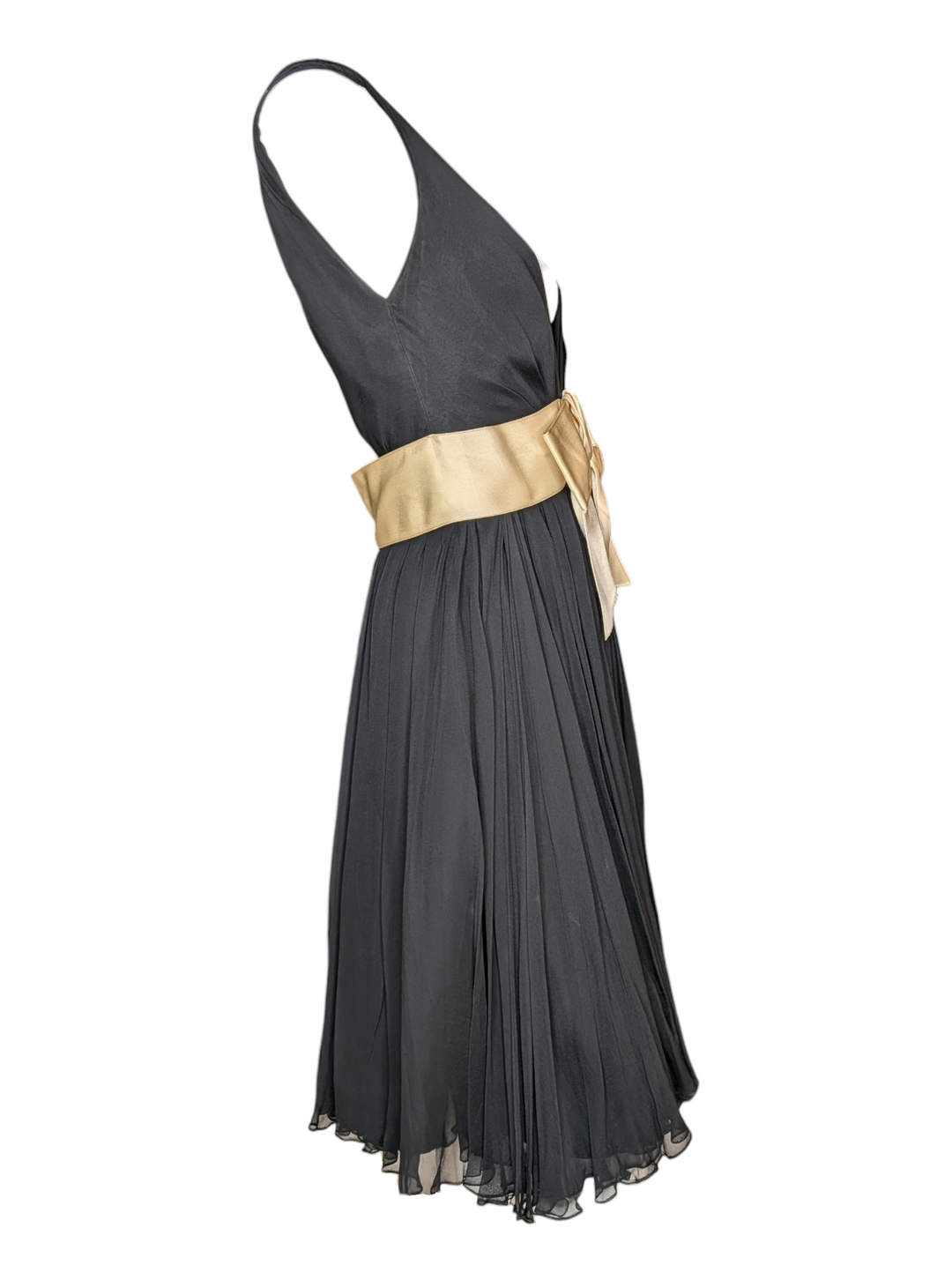 1960s Sarmi Black Chiffon Babydoll Dress with Ivory Satin Bow