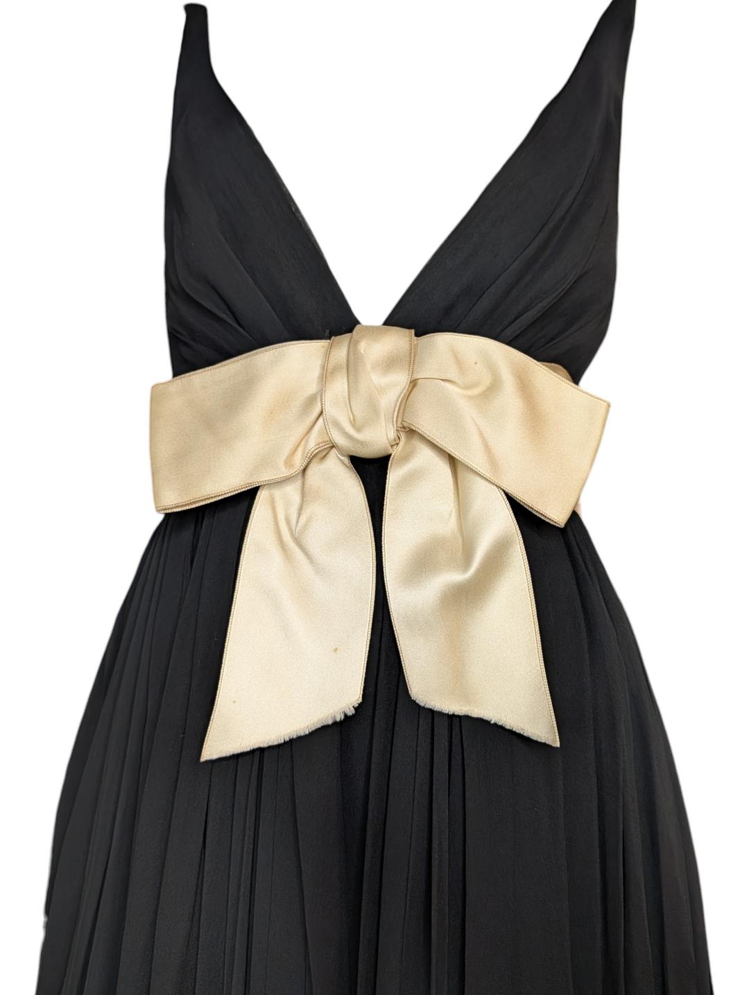 1960s Sarmi Black Chiffon Babydoll Dress with Ivory Satin Bow