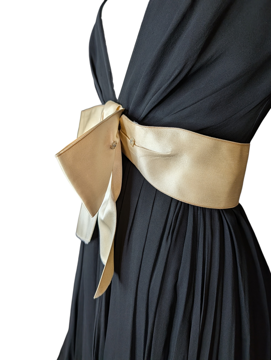 1960s Sarmi Black Chiffon Babydoll Dress with Ivory Satin Bow