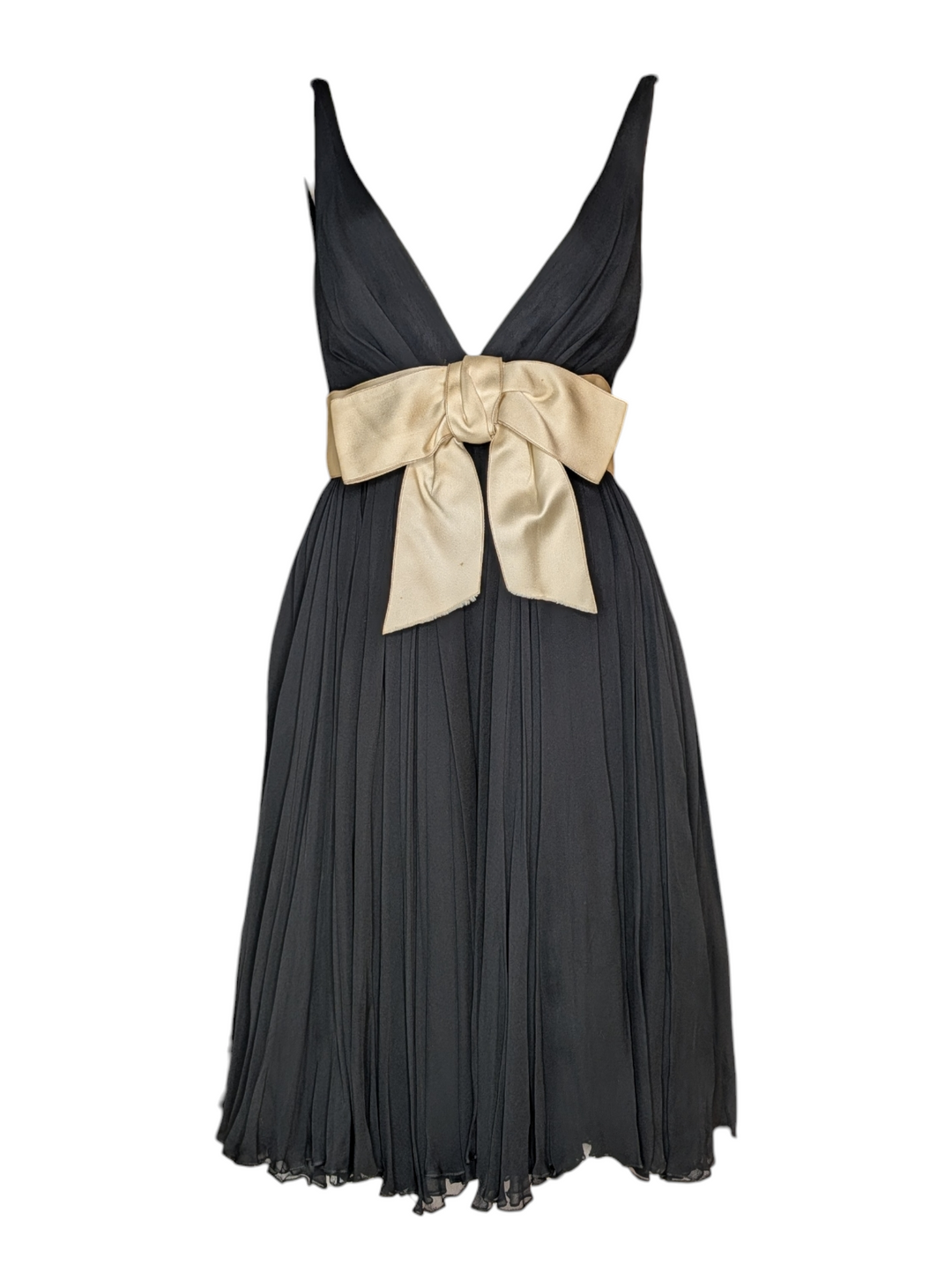 1960s Sarmi Black Chiffon Babydoll Dress with Ivory Satin Bow