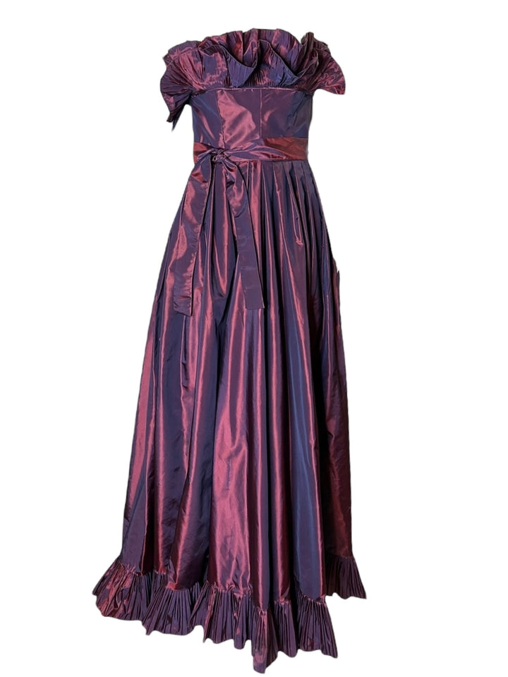 Victor Costa Iridescent Purple Origami-Pleated Strapless Evening Gown