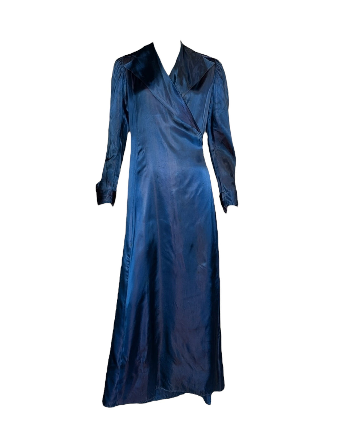 1940s Canterbury Midnight Blue Silk Wrap Gown