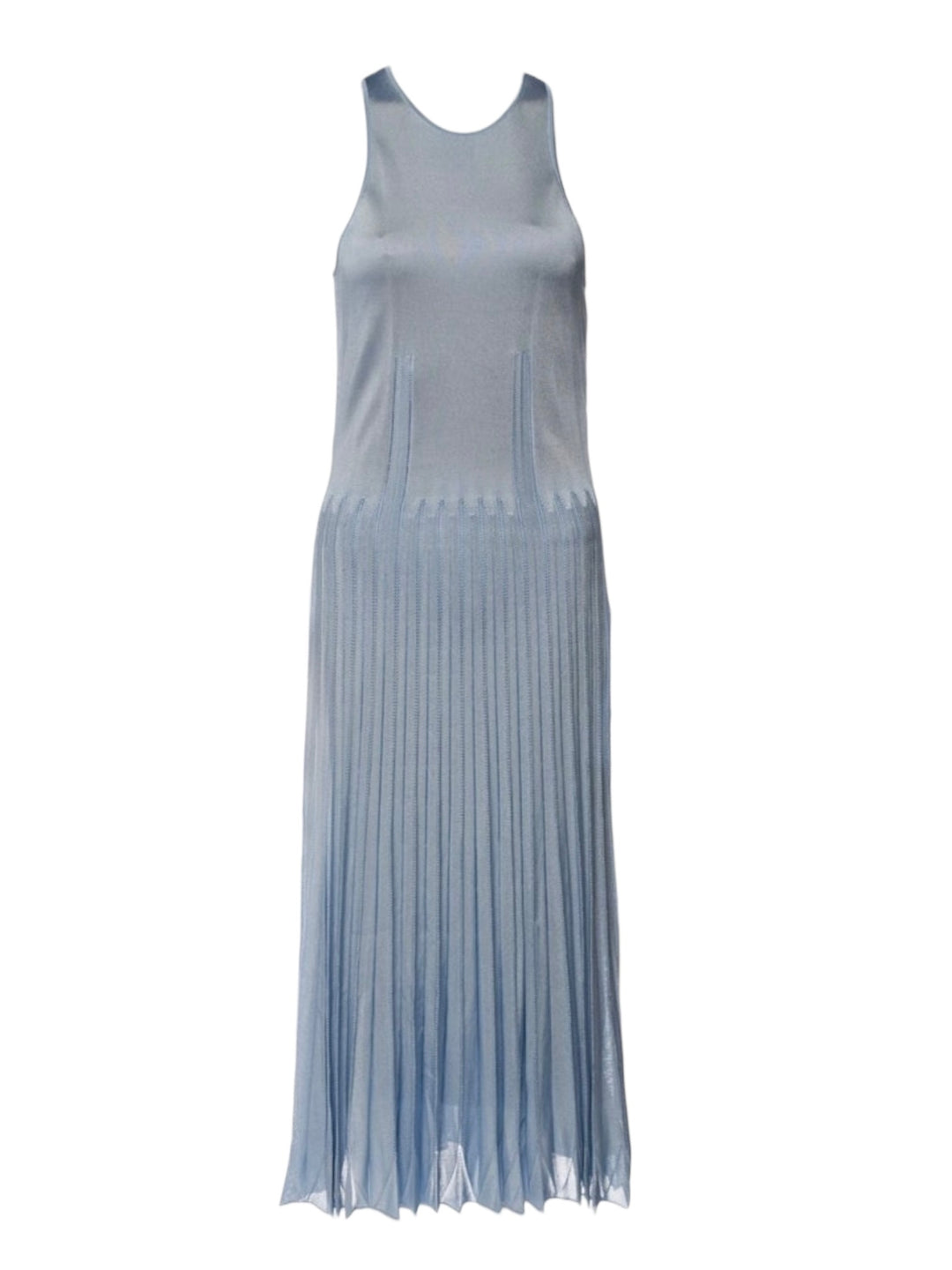 Ralph Lauren Collection Blue Knit Sleeveless Maxi Dress with Pleats