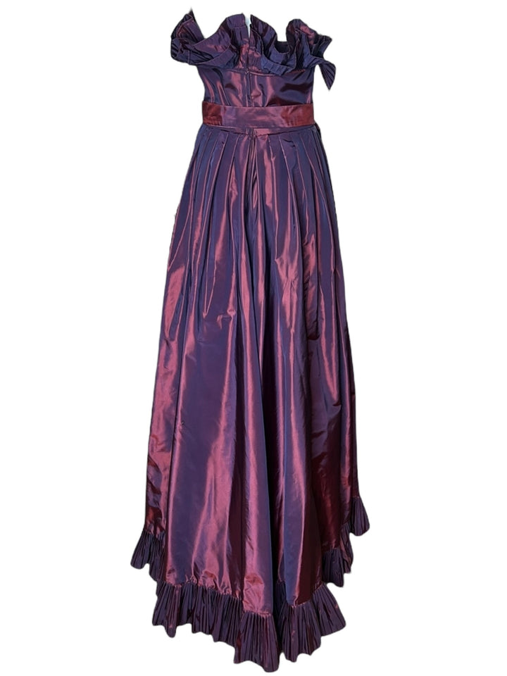 Victor Costa Iridescent Purple Origami-Pleated Strapless Evening Gown