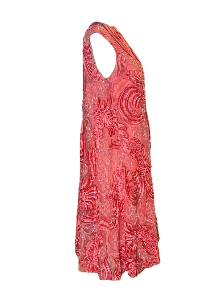 1960s Coral Pink Embroidered Shift Dress
