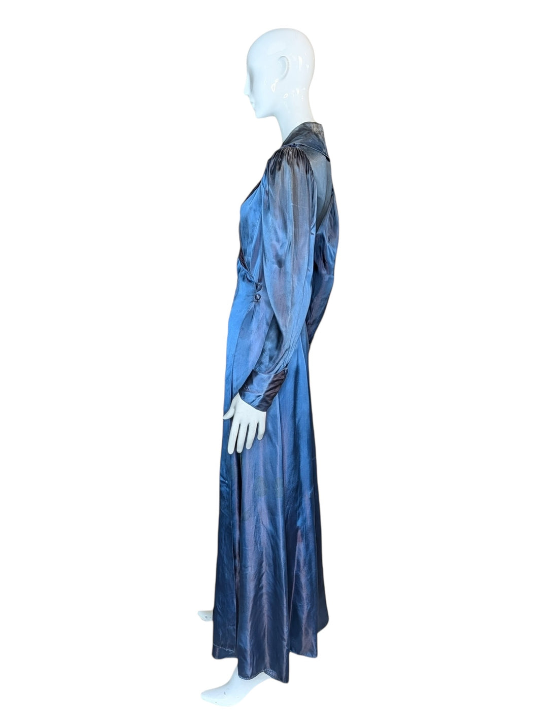 1940s Canterbury Midnight Blue Silk Wrap Gown