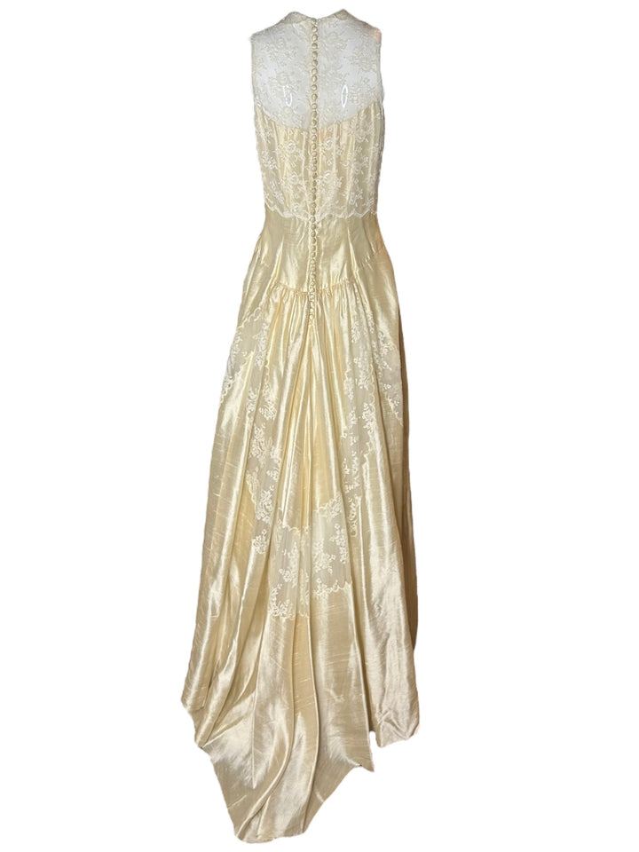 Vintage 1960s Silk Dupioni and Lace Wedding Gown