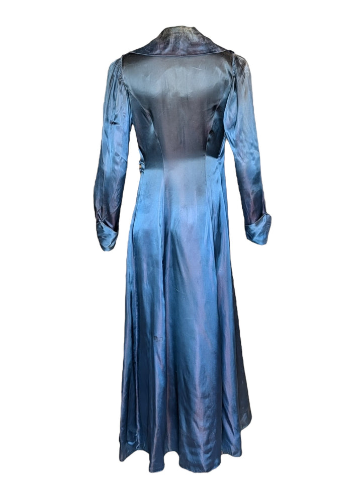 1940s Canterbury Midnight Blue Silk Wrap Gown