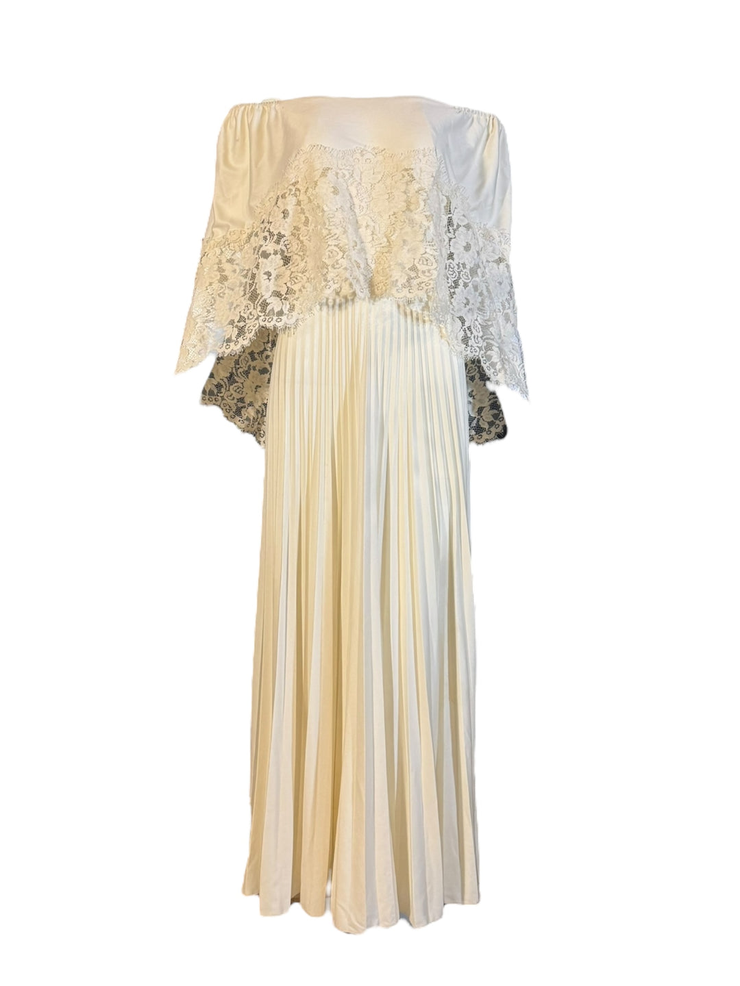 1970’s Unnamed Vintage Boho Wedding off-the-shoulder Bridal Gown, , RERACKED Vintage, RERACKED