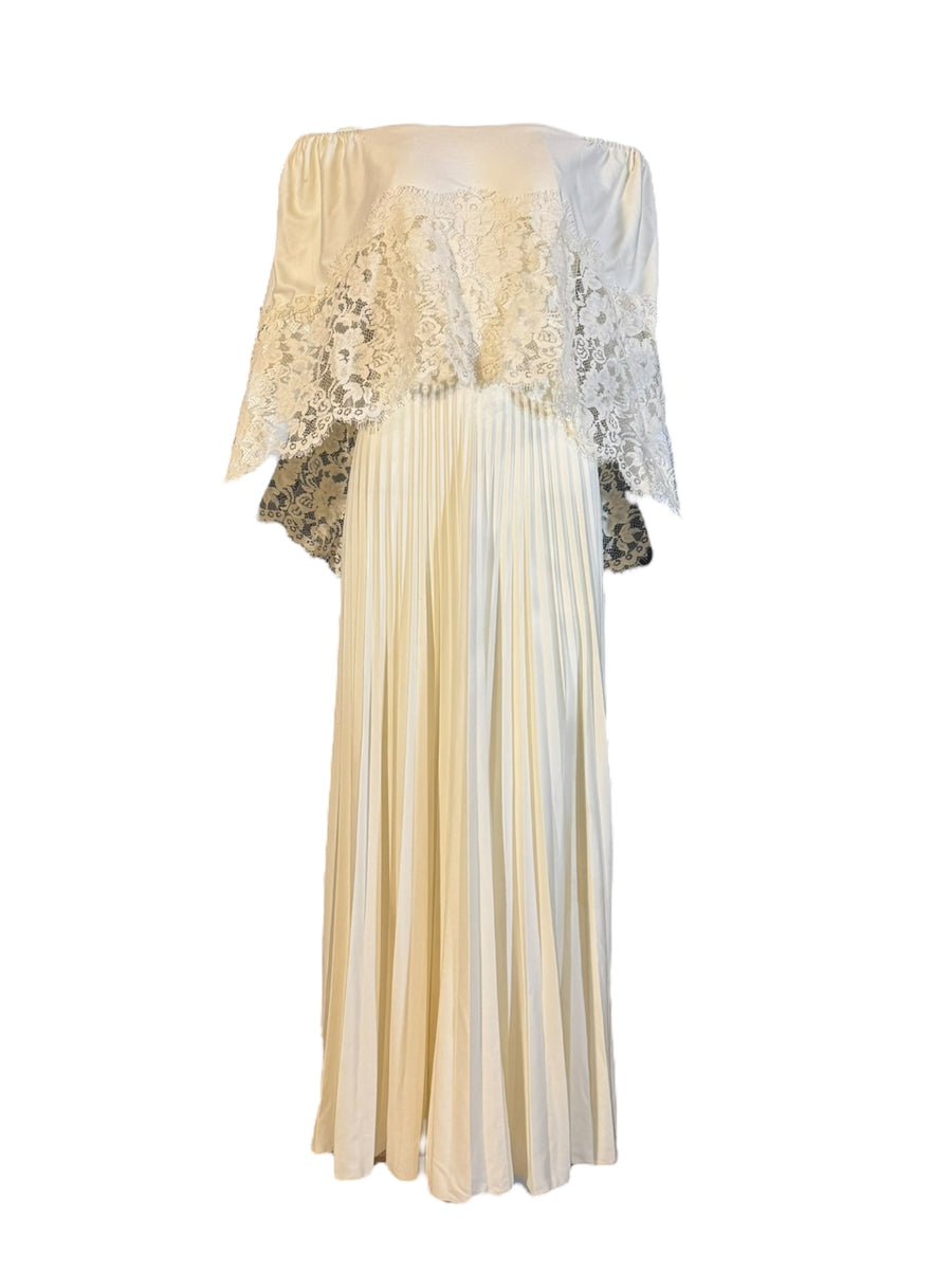1970’s Unnamed Vintage Boho Wedding off-the-shoulder Bridal Gown, , RERACKED Vintage, RERACKED