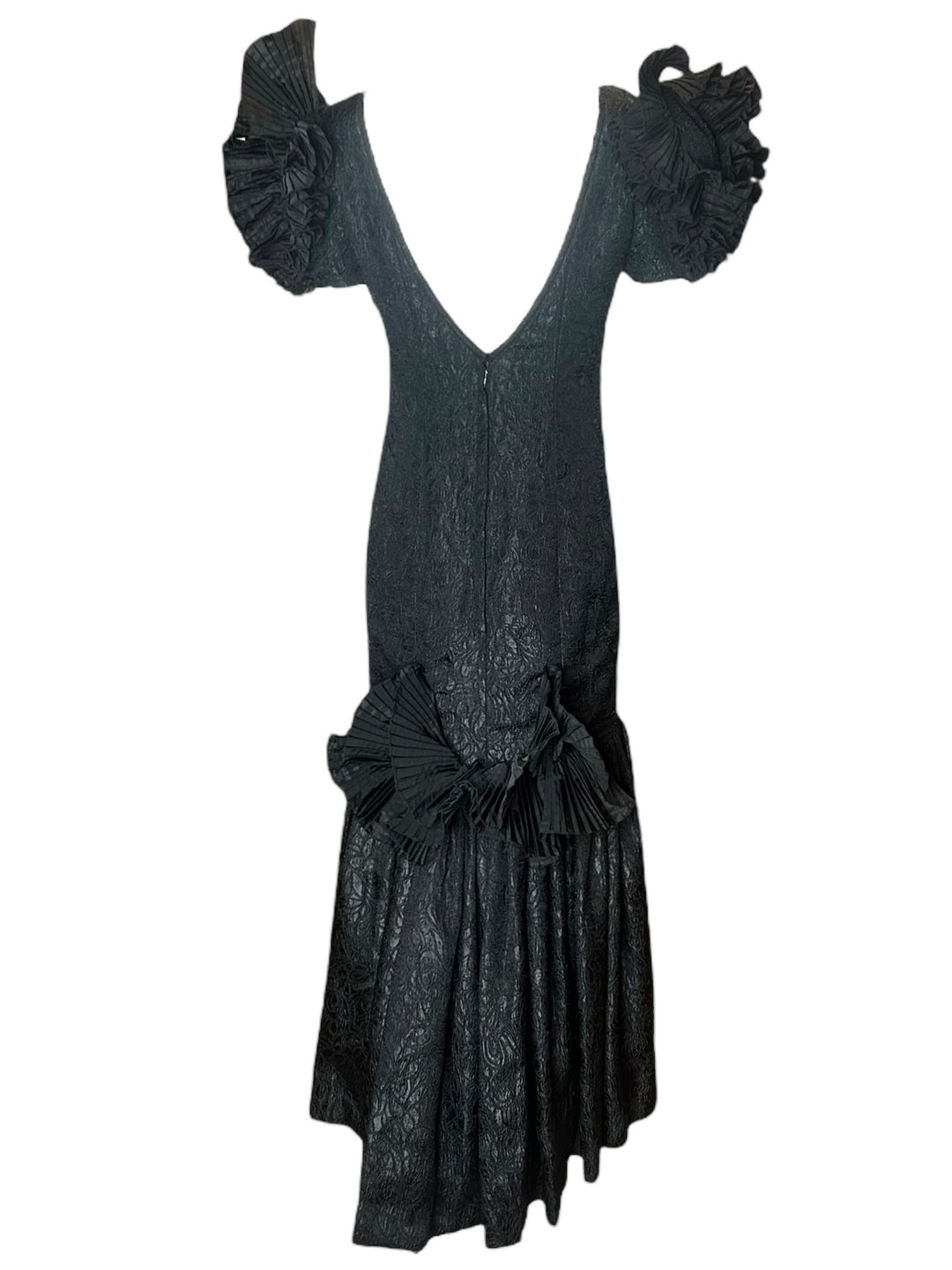 Victor Costa Structural Black Brocade Gown with Origami Pleating