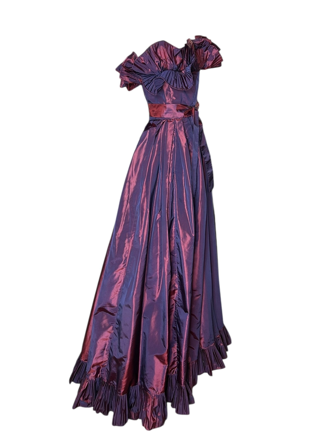 Victor Costa Iridescent Purple Origami-Pleated Strapless Evening Gown