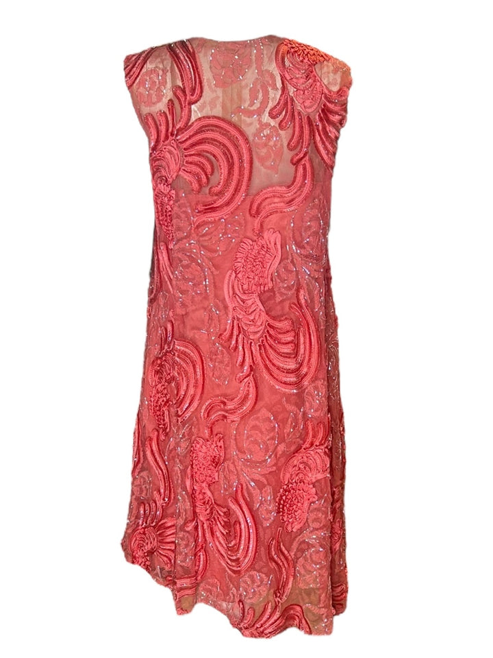 1960s Coral Pink Embroidered Shift Dress