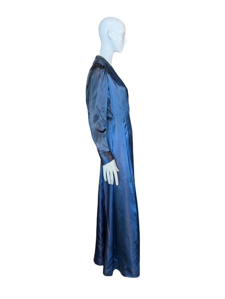 1940s Canterbury Midnight Blue Silk Wrap Gown