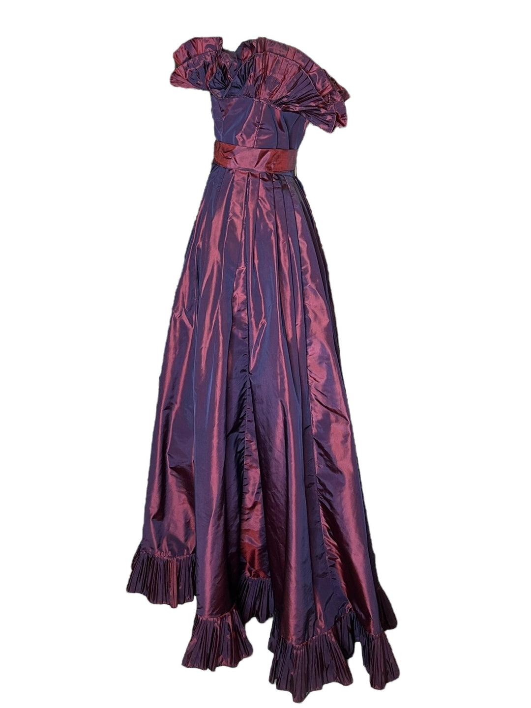 Victor Costa Iridescent Purple Origami-Pleated Strapless Evening Gown