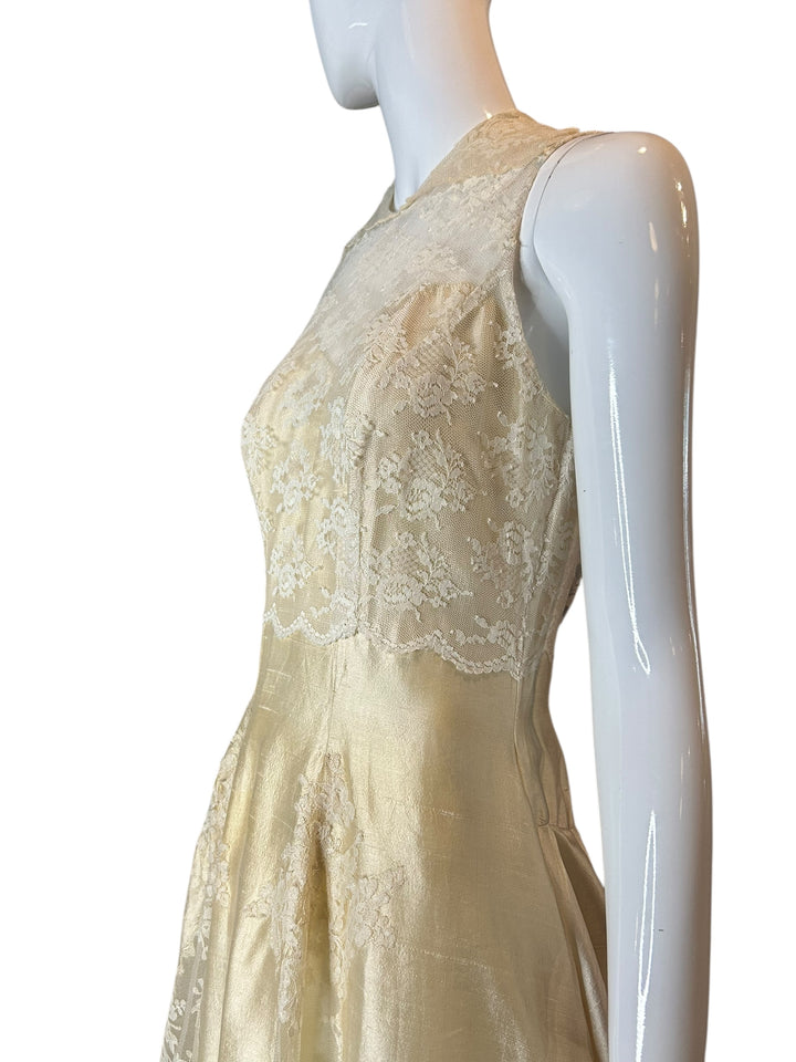 Vintage 1960s Silk Dupioni and Lace Wedding Gown