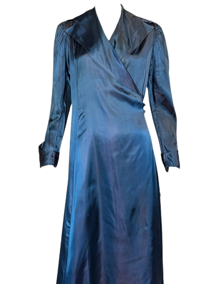 1940s Canterbury Midnight Blue Silk Wrap Gown