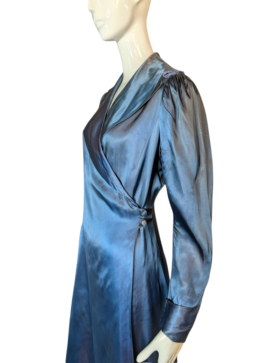 1940s Canterbury Midnight Blue Silk Wrap Gown
