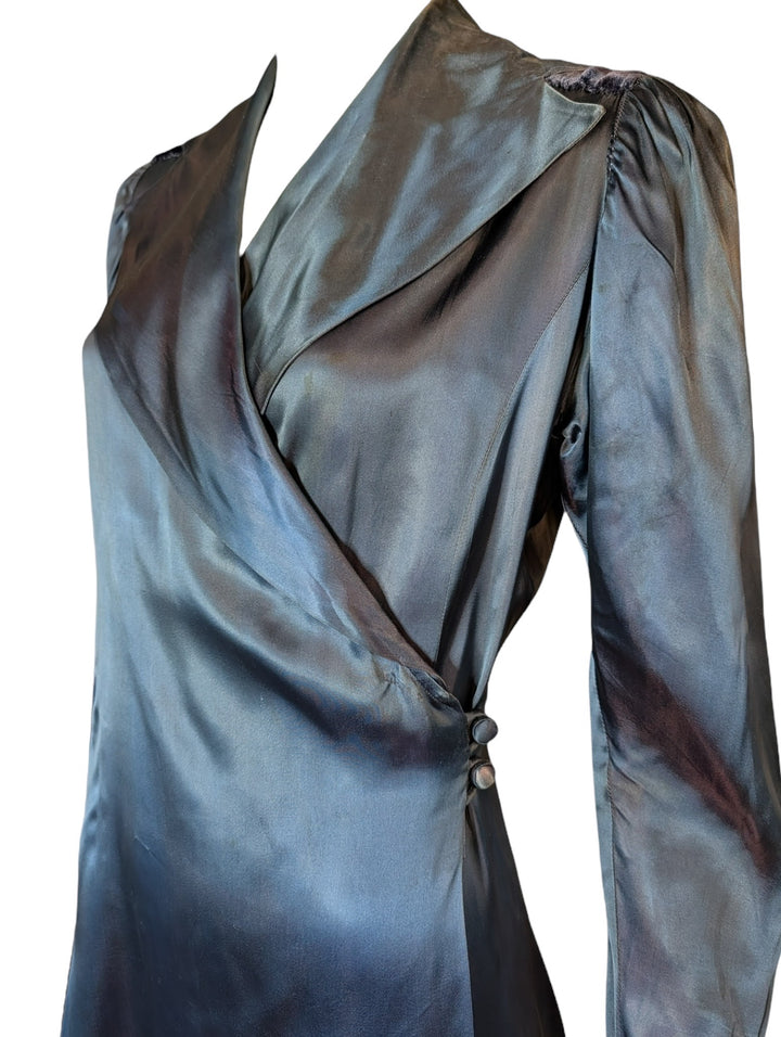 1940s Canterbury Midnight Blue Silk Wrap Gown