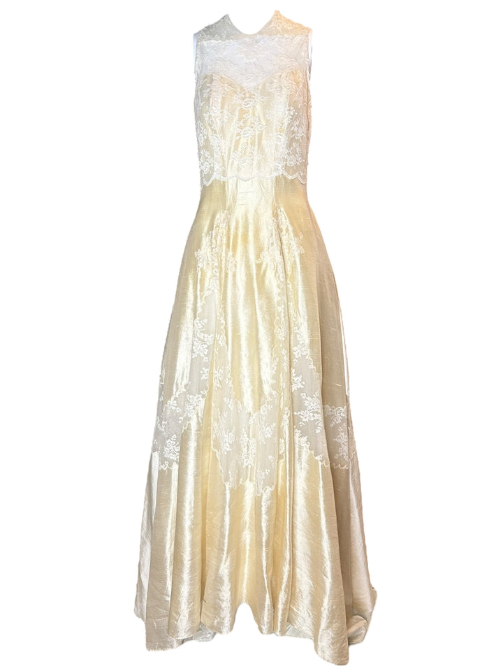 Vintage 1960s Silk Dupioni and Lace Wedding Gown