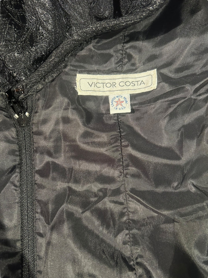 Victor Costa Structural Black Brocade Gown with Origami Pleating