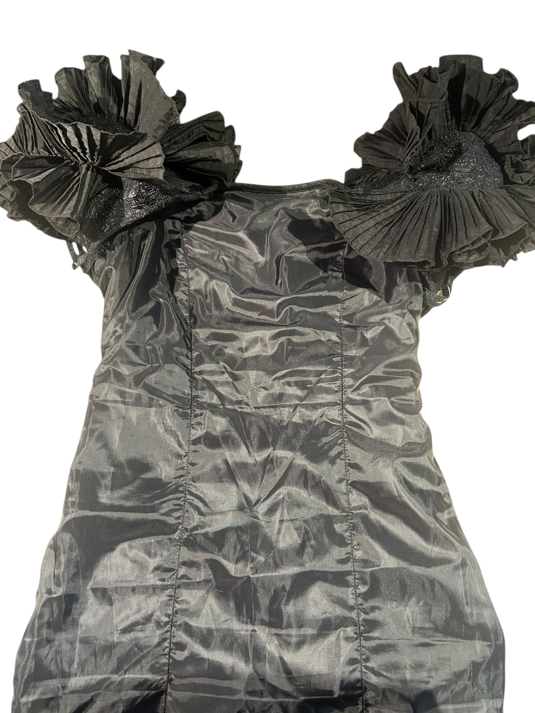 Victor Costa Structural Black Brocade Gown with Origami Pleating