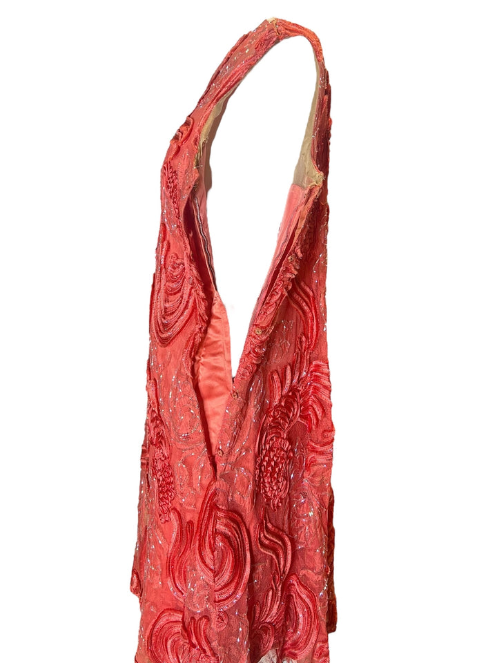 1960s Coral Pink Embroidered Shift Dress