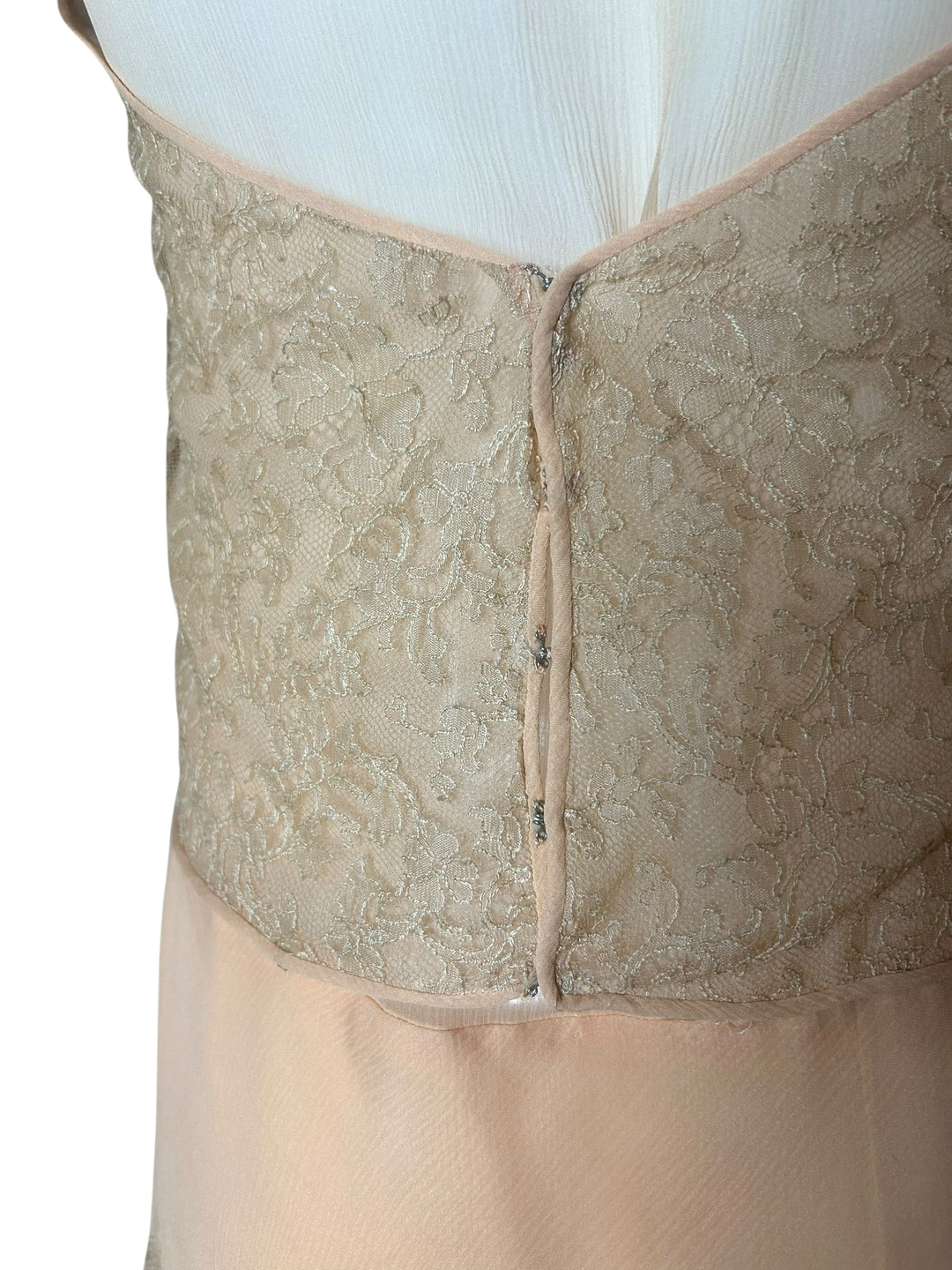 Vintage 1930s Peach Lace Silk Chiffon Drop Waist Gown