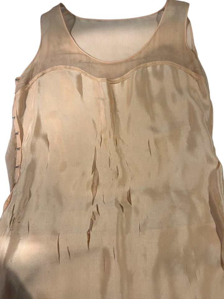 Vintage 1930s Peach Lace Silk Chiffon Drop Waist Gown