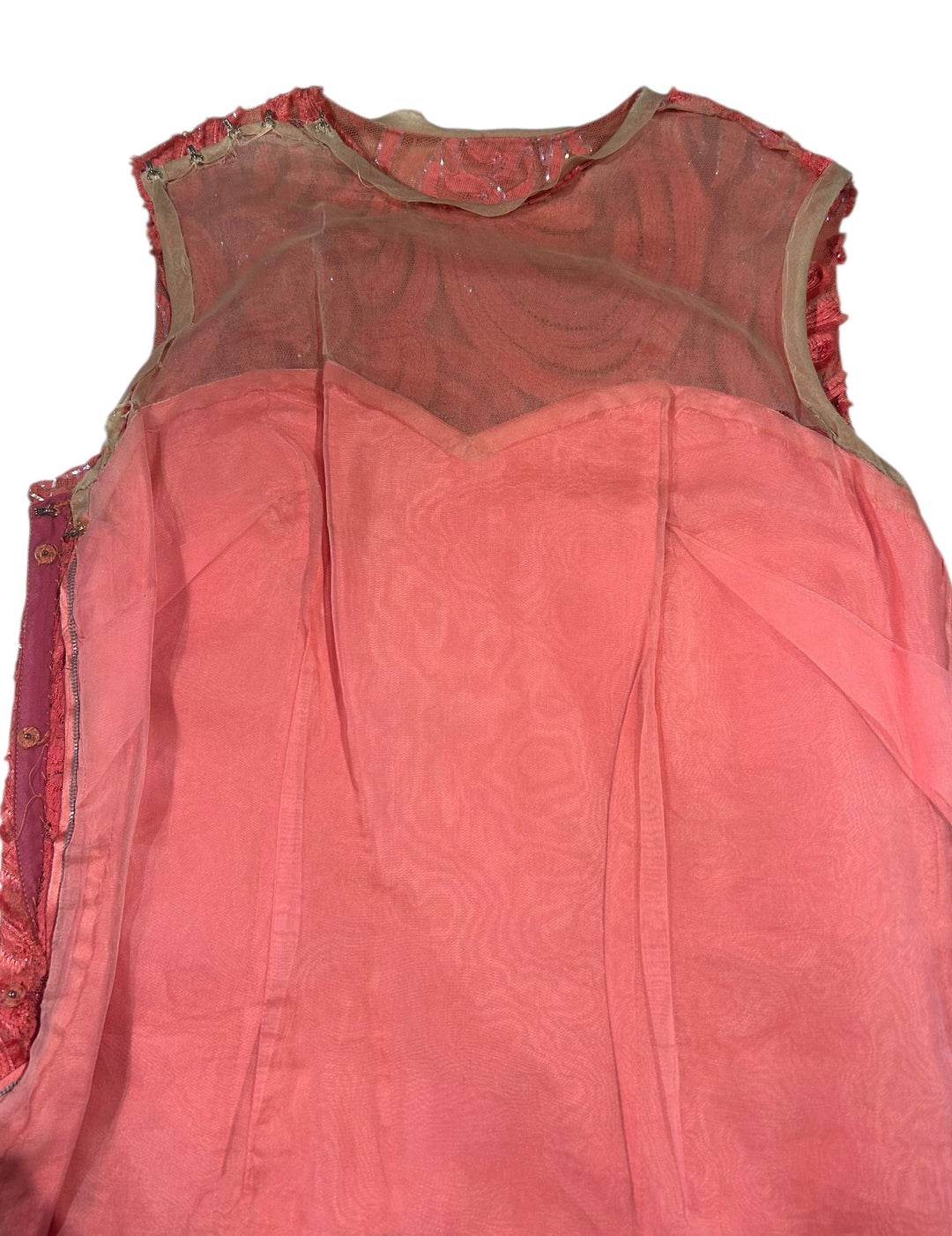 1960s Coral Pink Embroidered Shift Dress