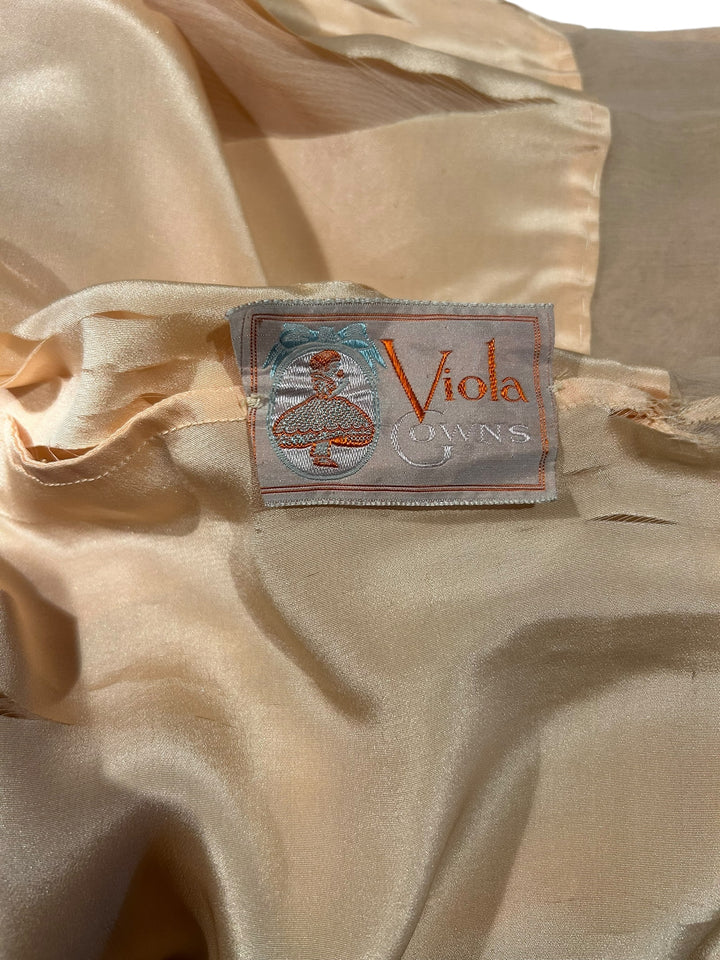 Vintage 1930s Peach Lace Silk Chiffon Drop Waist Gown