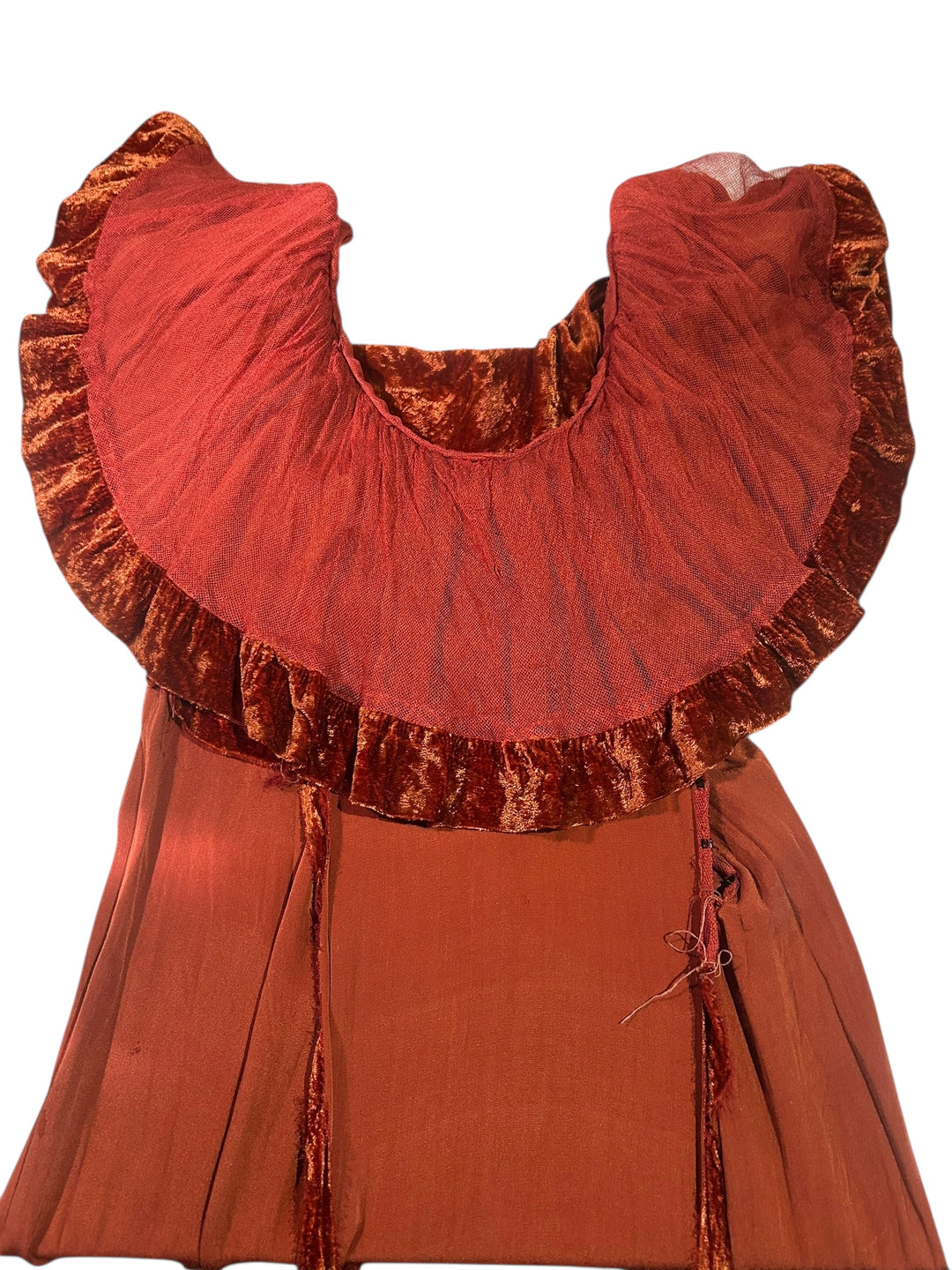 Vintage 1930s Grecian Inspired Crushed Velvet Evening Gown in Burnt Orange, Dresses, 1930s, RERACKED