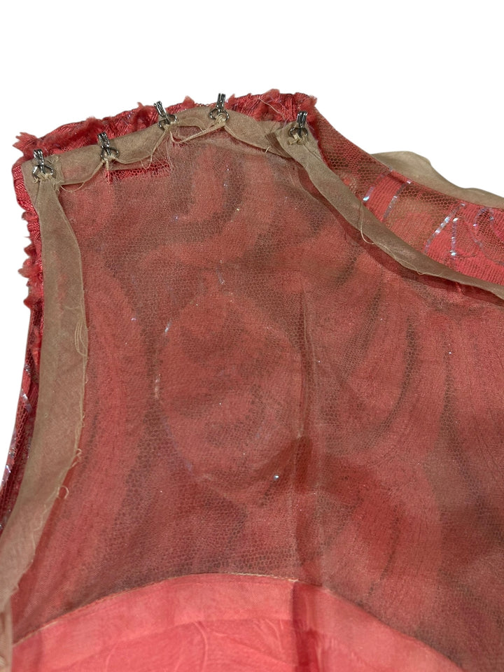 1960s Coral Pink Embroidered Shift Dress